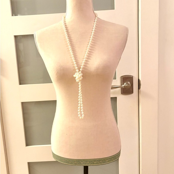 Elegant Long White Pearl Necklace - Picture 2 of 2